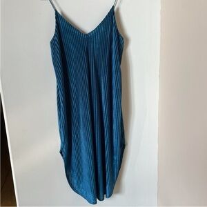 Louvell Teal Velvet Stripe Sleeveless Dress